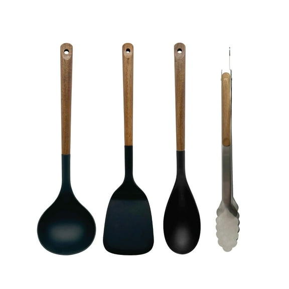JUST COOK 4-Piece Nylon & Acadia Kitchen Essentials Cooking Utensils Set, Black