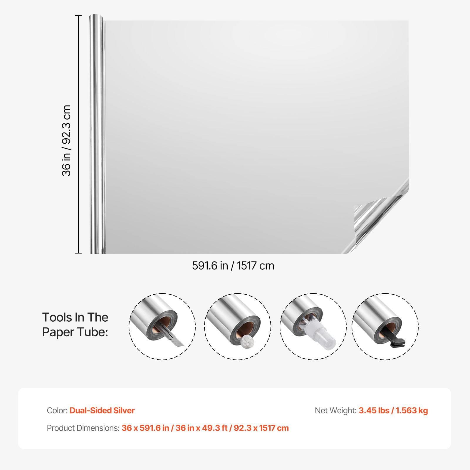 Window Privacy Film, One Way Window Tint, Privacy Mirror Reflective Film, Sun Blocking Heat Control Glass, Self-Adhesive, See out Not in Window Film for Home and Office, Silver, 36 in x 49.3 ft