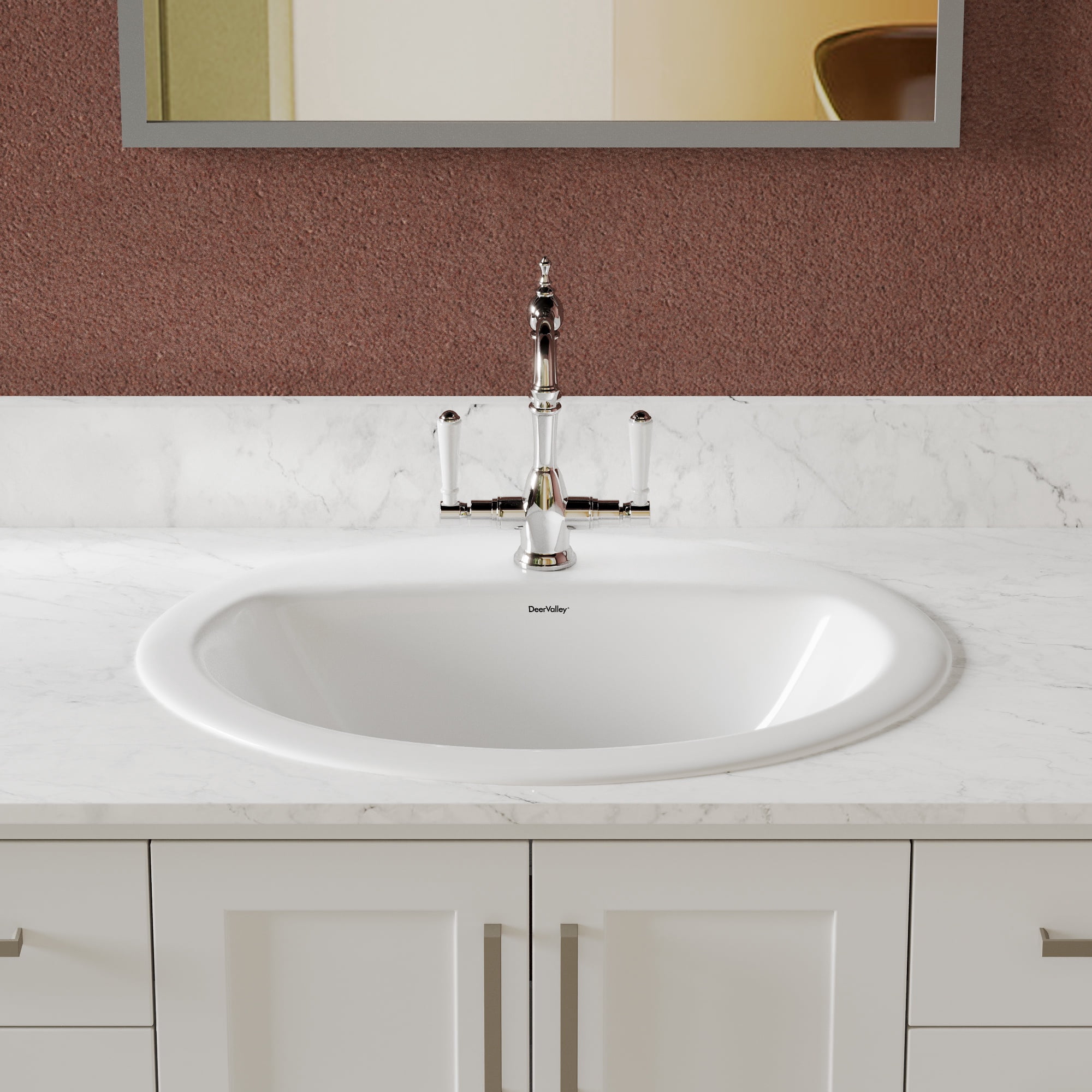 DV-1DS0120 20'' x 17'' White Oval Vitreous China Drop-in Bathroom Sink with Overflow