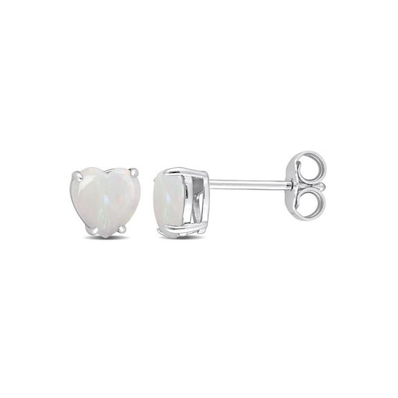 Gem & Harmony 1.00 Carat (Ctw) Opal Heart Stud Earrings in Sterling Silver for Women