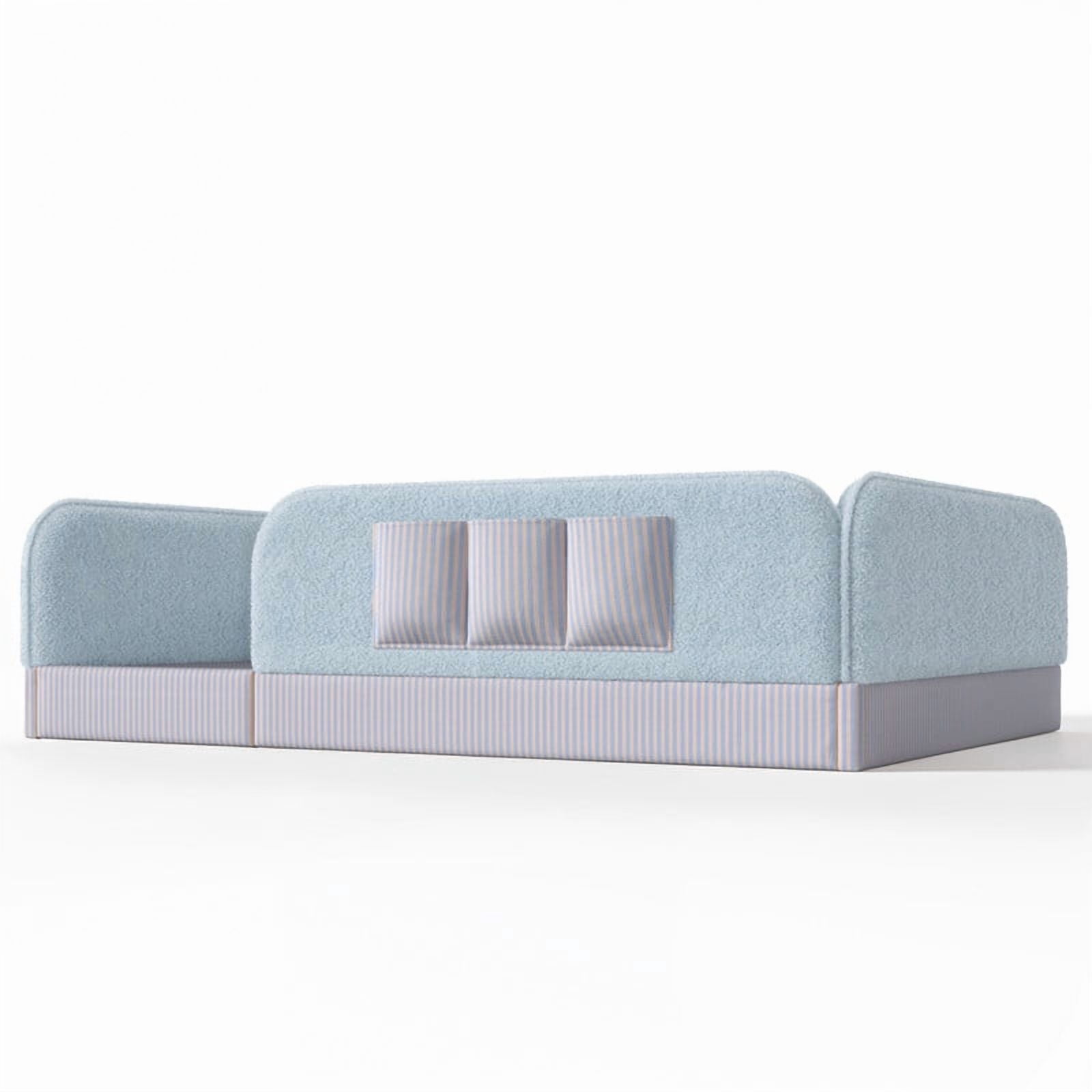 Queen Size Kid's Upholstered Floor Bed Frame, Montessori-Style Low Profile Platform Bed with Safety Guardrail & Storage Pockets