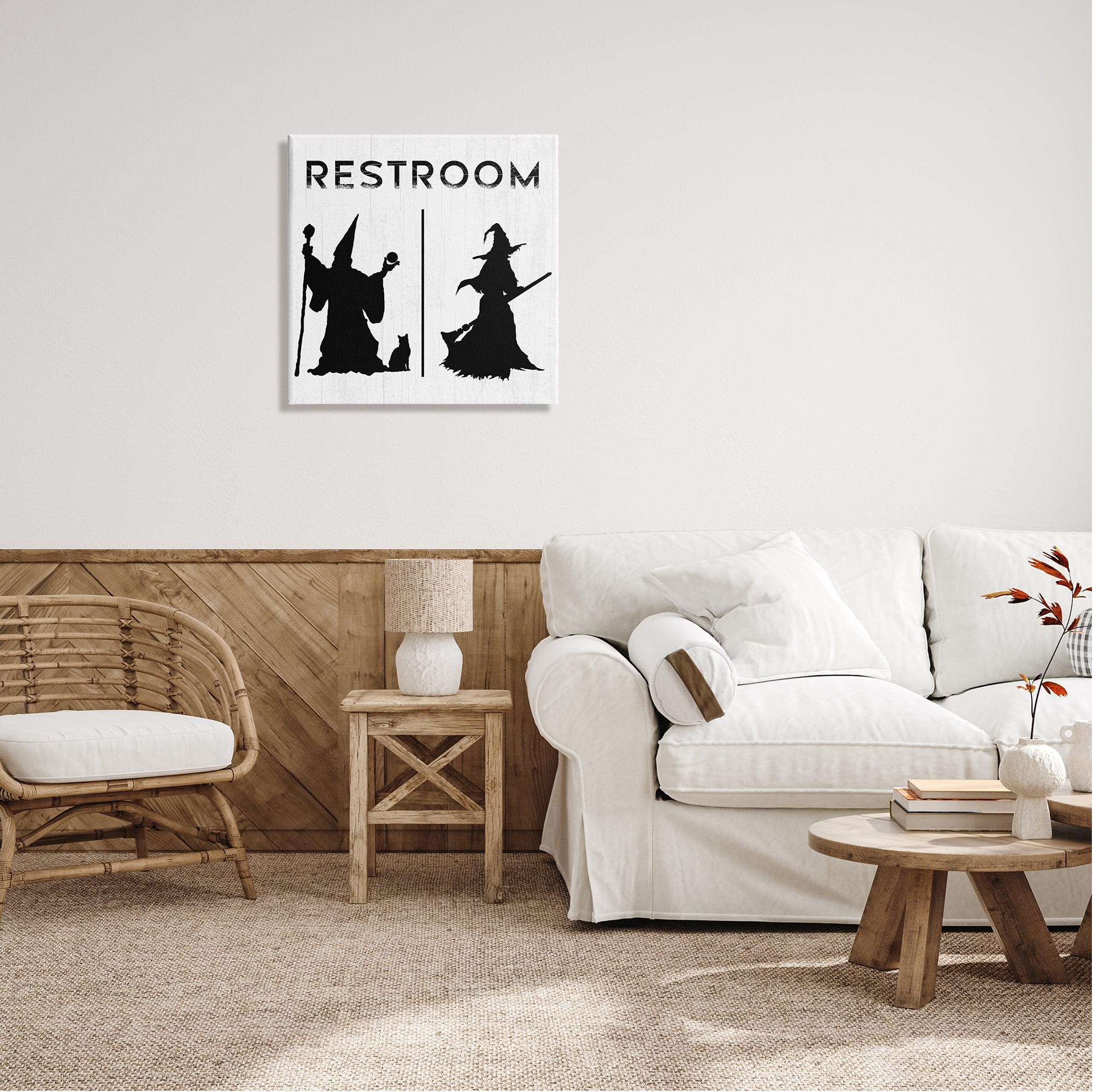 Stupell Industries Rustic Witch & Wizard Halloween Restroom Sign Graphic Art Gallery Wrapped Canvas Print Wall Art, Design by Daphne Polselli
