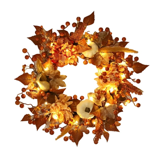 White Pumpkin Maple Leaf Hydrangea Wreath Wall Hanging Simulation Flower PVC Halloween Wreath Front Door Decoration Pendant