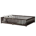 thumbnail image 6 of PAPROOS Queen Floor Bed Frame, Wood Floor Platform Bed with Fence and Door, No Box Spring Needed, Modern Queen Size Montessori Floor Bed for Little Girls Boys, Playhouse Bed Frame, Espresso, 6 of 7