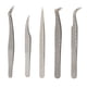 thumbnail image 1 of Pinzas para extensiones de pestañas, juego de 5 pinzas de acero inoxidable japonés, pinzas para pestañas de volumen recto de 45 a 90 grados, color PLATA, 1 of 6