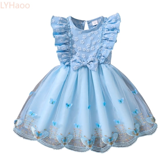 LYHaoo Girls Dresses For Everyday Wear Outdoor Picnics And Photo Parties Summer Sleeveless Ruffled Dress For Girls 3 7,Dresses for Girls Sizes 3-4 Years Blue