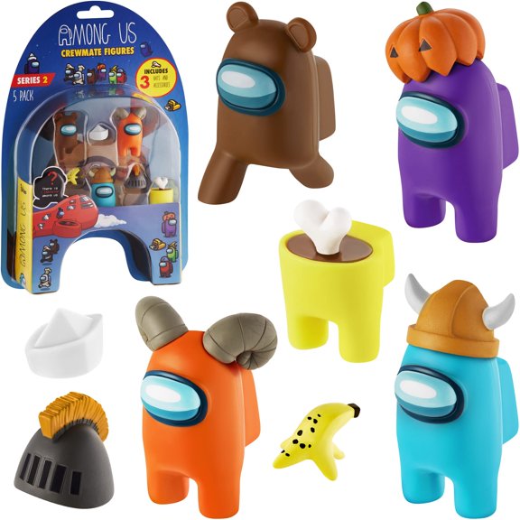 Among Us Crewmate Figures, paquete de 5 juguetes con 3 sombreros adicionales para niños