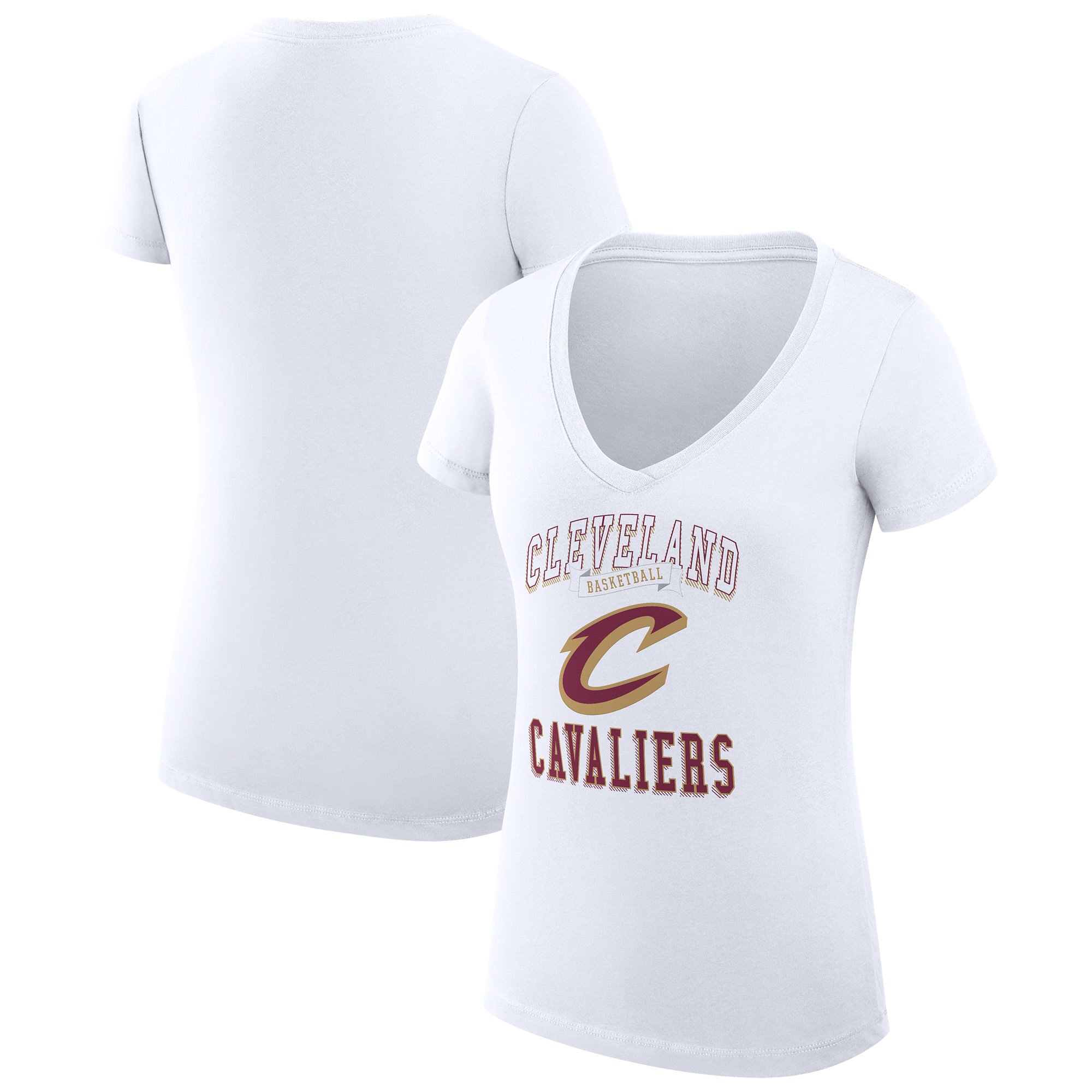 Women's G-III 4Her by Carl Banks White Cleveland Cavaliers Super-Slim Fit Lightweight Team Logo V-Neck T-Shirt