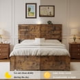 thumbnail image 4 of GZXS Queen Size Industrial Platform Bed with 2 Drawers & Charging Station, Wooden Bed Frame with Metal Slats Support, Dark Brown, 4 of 8