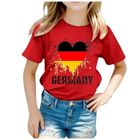 

Girls T Shirts 7-8 Children Flag Of Germany Print Short Sleeve Round Neck T Shirt Fashion Trend Bottoming Shirt Tops Girls Clothes Red-1 150