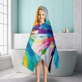 thumbnail image 6 of Colorful Double Burst Paint Pattern Hooded Bath Towel，50"x30" for Ages 3 To 12 Kids, Quick Dry Lightweight Soft Microfiber Hood Beach Towel Cover Up for Kids, 6 of 7