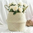 thumbnail image 5 of Foldable Handmade Storage Basket Folding Wicker Rattan Seagrass Belly Straw Garden Flower Pot Planter Laundry Basket, 5 of 6