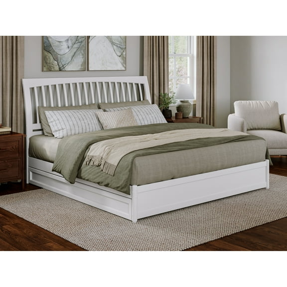 Roslyn King Wood Platform Bed with Panel Footboard and Twin XL Trundle in White