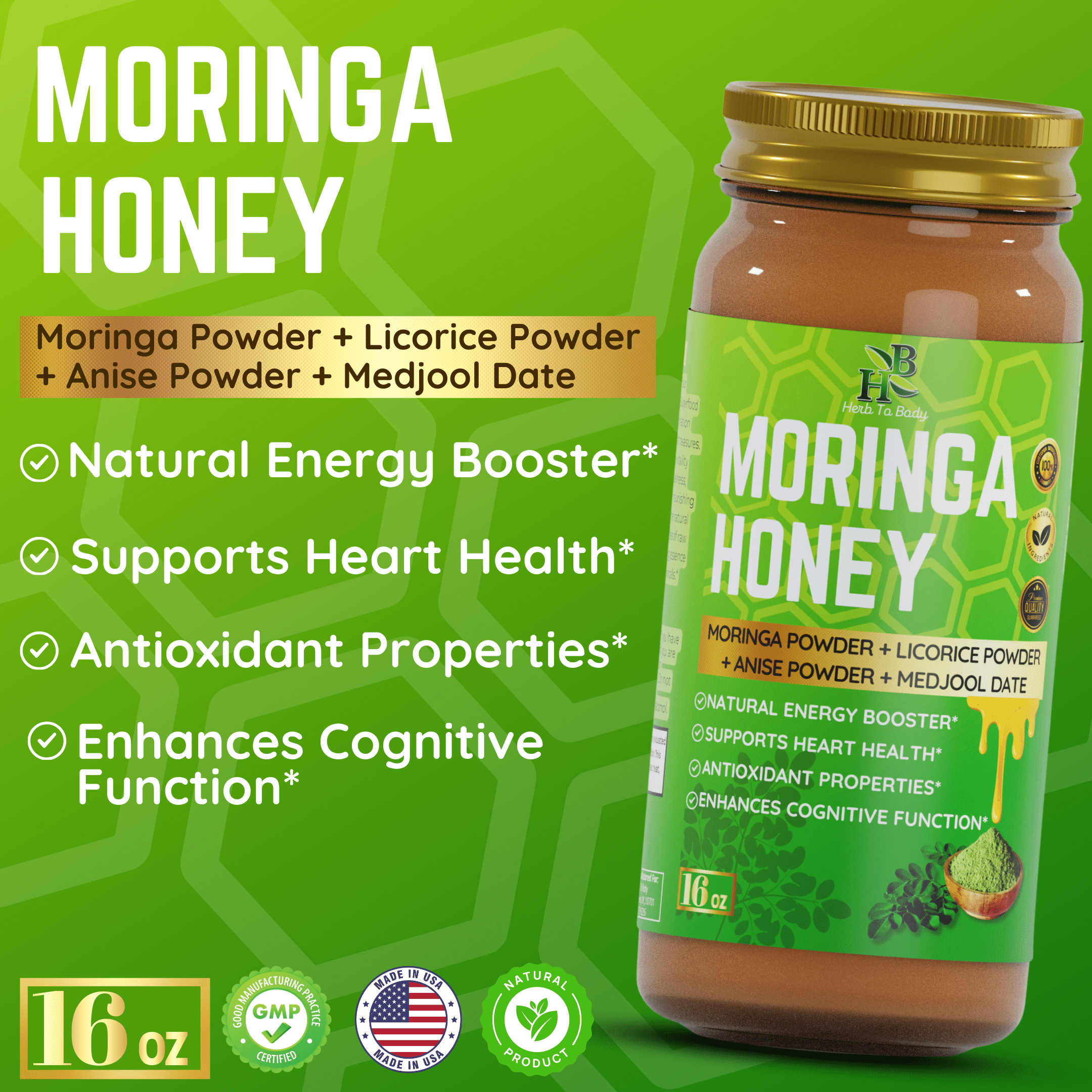 Herb To Body Moringa Honey | Multifloral Honey | Wildcrafted | 16oz