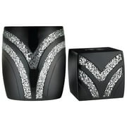 Zahari Home 2pc Sinatra Black Modern Bath Accessories Set Waste Basket & Tissue Box Modern Decorative Beautiful Designs Bathroom Decor Set for Home Luxury Bath Set Mosaic Glass