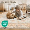 thumbnail image 4 of ODIKA 4'x6' Washable Area Rug Cream Vintage Beige Ornamental Distressed Motif Neutral Tone for Dorm Room, Small Living Stain Resistant Low Profile, Easy Care, 4 of 7