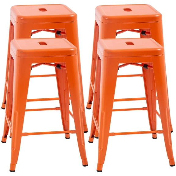 FDW 4 Moden Metal Stool Patio Furniture 24" Kitchen Counter Stool Indoor/Outdoor Stools Stackable Barstools Restaurant Dining,Orange