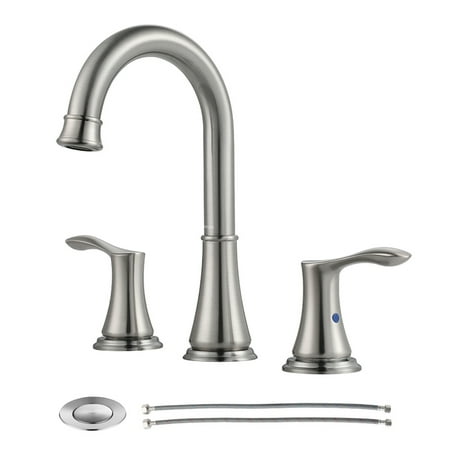 Parlos Widespread 2-Handle High Arc Bathroom Faucet with Pop-up Drain Quick Connect Hose and cUPC Supply Lines Brushed Nickel