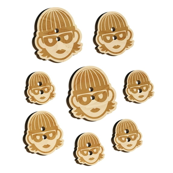 Occupation Thief Burglar Criminal Woman Icon Wood Buttons for Crochet Knitting Sewing DIY Craft - 0.75 Inch Small (12pcs)