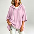 thumbnail image 5 of Inverlee Waffle Knit Short Sleeve Hoodies for Women Oversized Drop Shoulder Pullovers Pockets Solid Loose Casual Hooded Tops Pink S-XXL, 5 of 7