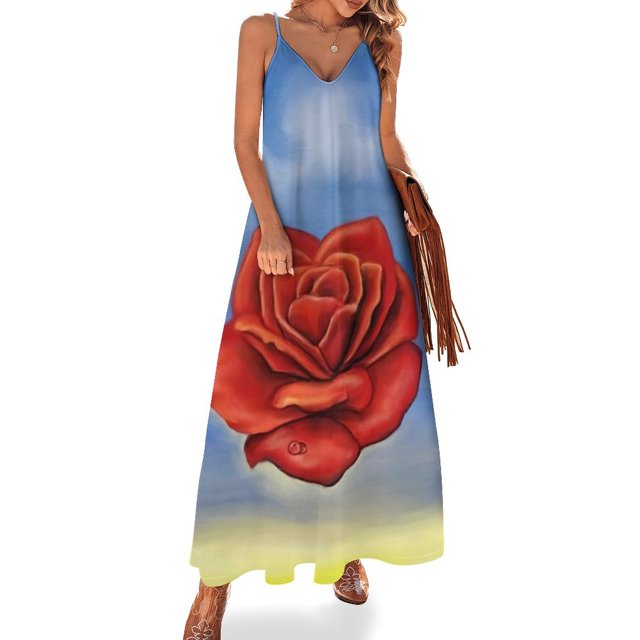 Vestido sin mangas de rosa meditativa, vestido de verano, vestido de noche para mujer coreano