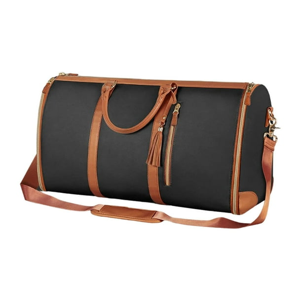 Bolsa de lona para ropa, con correa ajustable, impermeable, de piel sintética, para equipaje de hombro Negro Marrón