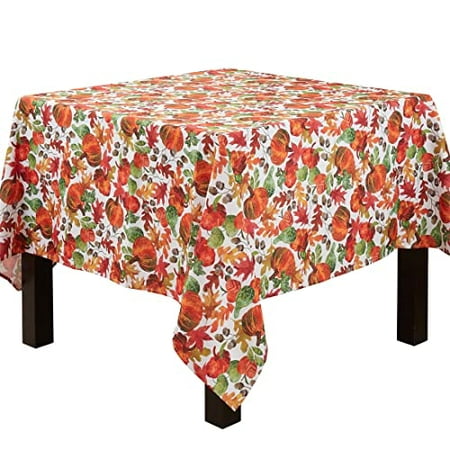 

Fennco Styles Pumpkin Foliage Harvest Tablecloth 70 W X 70 L - Multicolor Fall Leaves Table Cover for Thanksgiving Seasonal Décor Banquet Family Gathering and Special Events