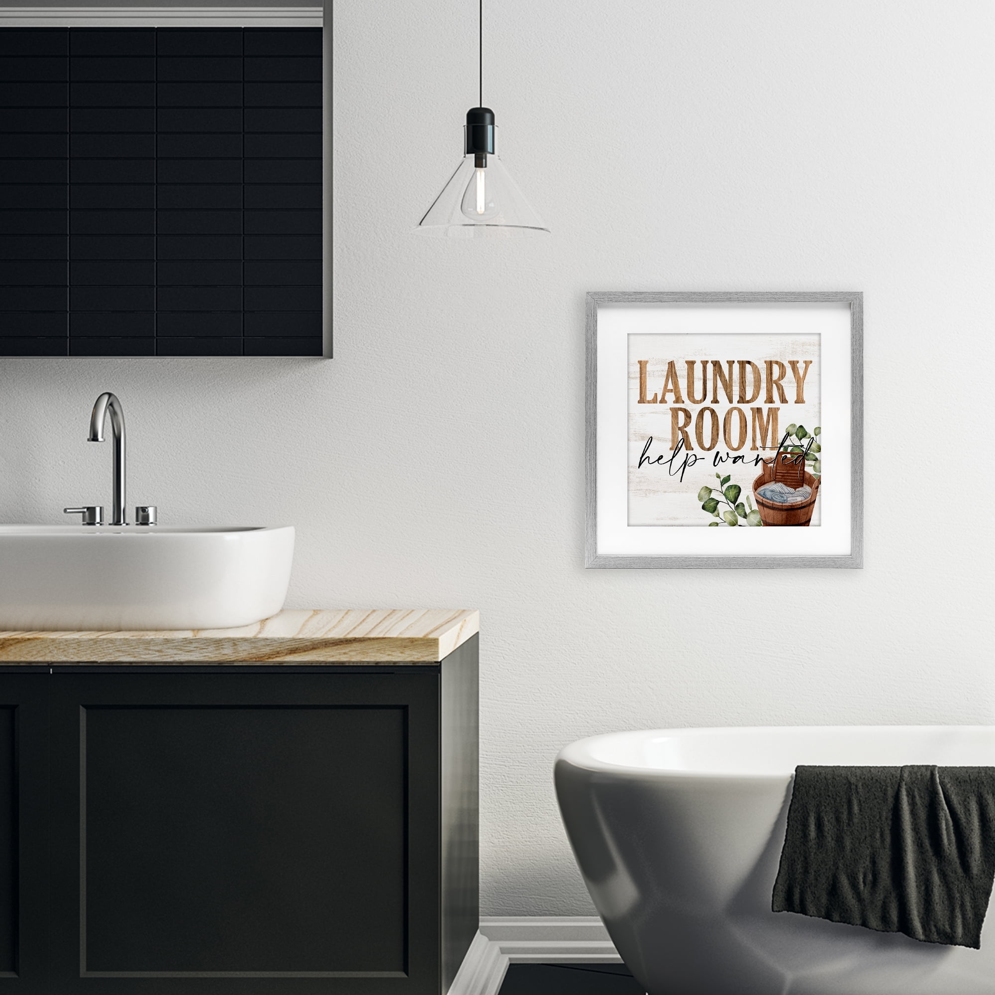 Help Wanted Rustic Laundry Room Gray Framed Print Under Glass, design by Kim Allen