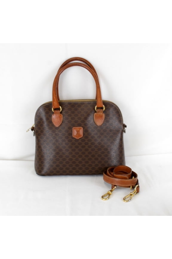Pre-Owned CELINE Macadam Strap Handbag, Leather, Brown, Women's