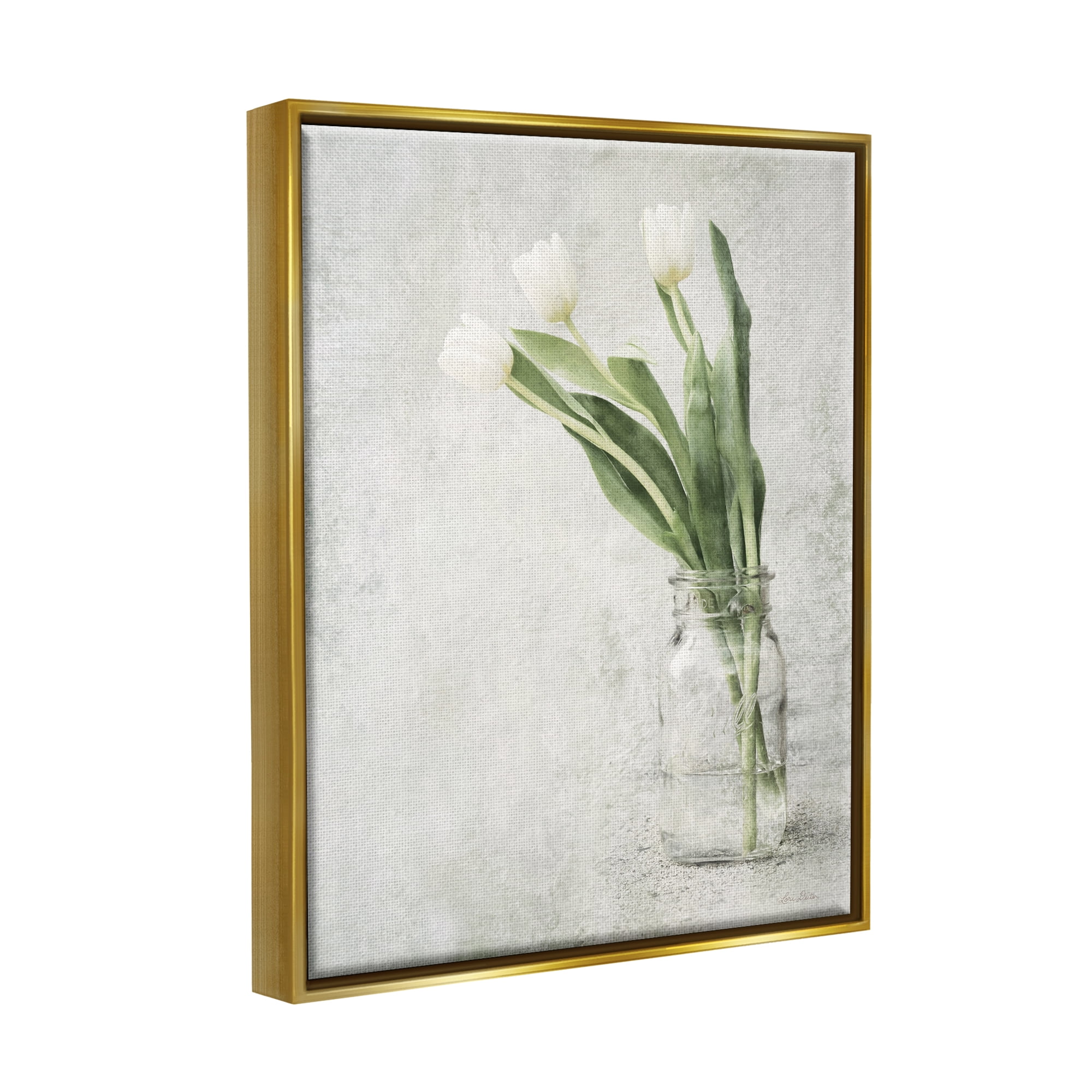 Stupell Asymmetrical Tulips Country Jar Botanical & Floral Painting Gold Floater Framed Art Print Wall Art