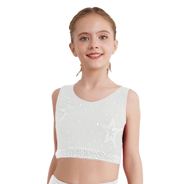 CHICTRY Débardeurs de Danse Sans Manches pour Filles Enfants, Chemise de Rue Hip Hop Performance Blanc 8