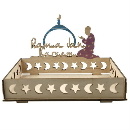 

Serving Tray Eid Mubarak Wooden Ornaments Crafts Corban Festival Muslim Food Pastry Gifts Party Decorations for Breakfast Dinner JM00589
