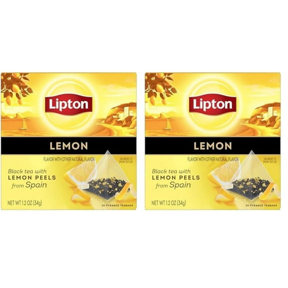 Lipton Black Tea Lemon, Pyramid Tea Bags, Flavored Teabags for a Refreshing Cup of Tea, 40 Total Tea Bags (Pack of 2) 20Ct Each