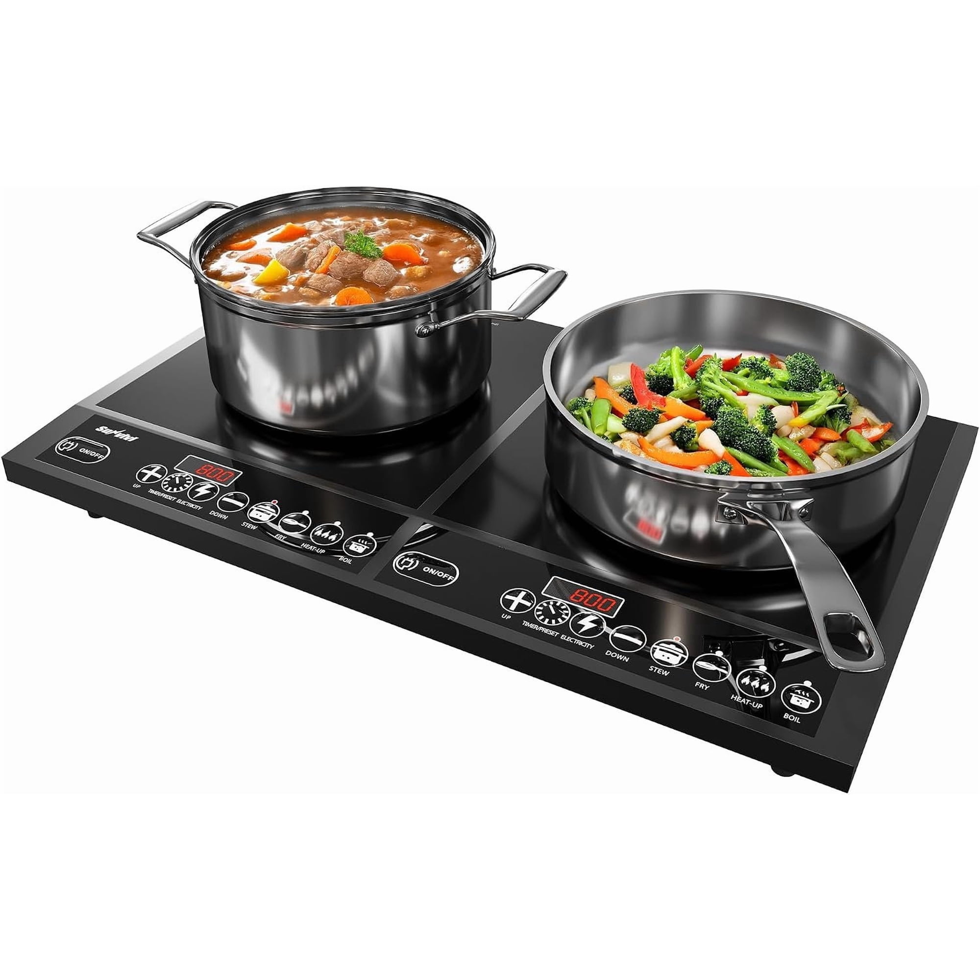 Portable Induction Cooktop: 2 Burners in 1, Commercial-Grade Electric Countertop Stove with LED Touchscreen, 8 Power Levels & Temp Control (176?F-518?F), Timer, Black