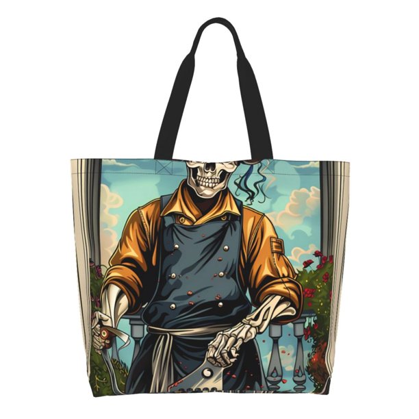 Easygdp Skeleton Chef BBQ Scene Bolsas Tote para Mujer, Bolsos de Hombro para Viaje, Bolsos de Mano de Gran Capacidad para Compras y Trabajo