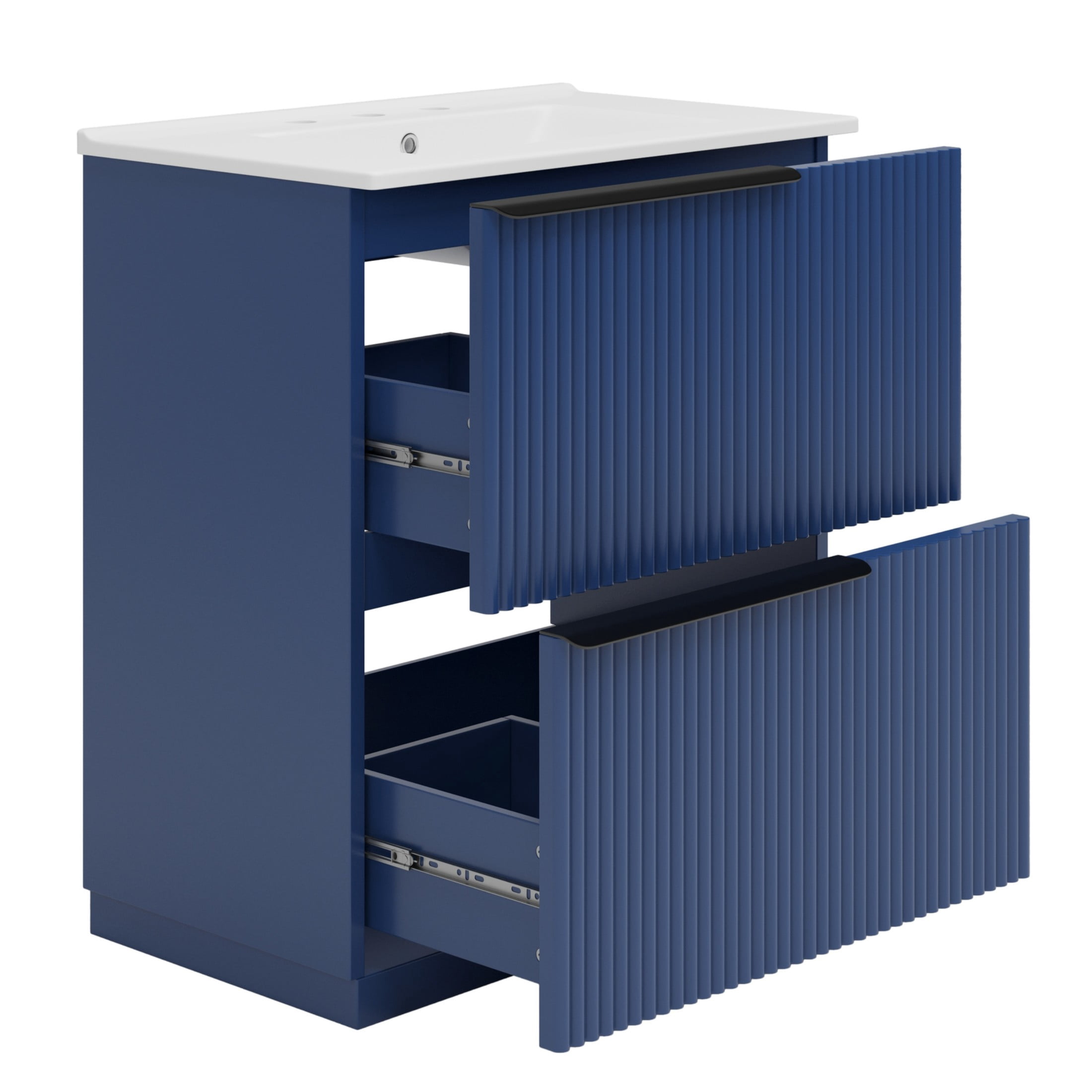 Christopher Knight Home 30" Bathroom Vanity with Sink, Soft-Close Drawers & Fluted Design, Blue
