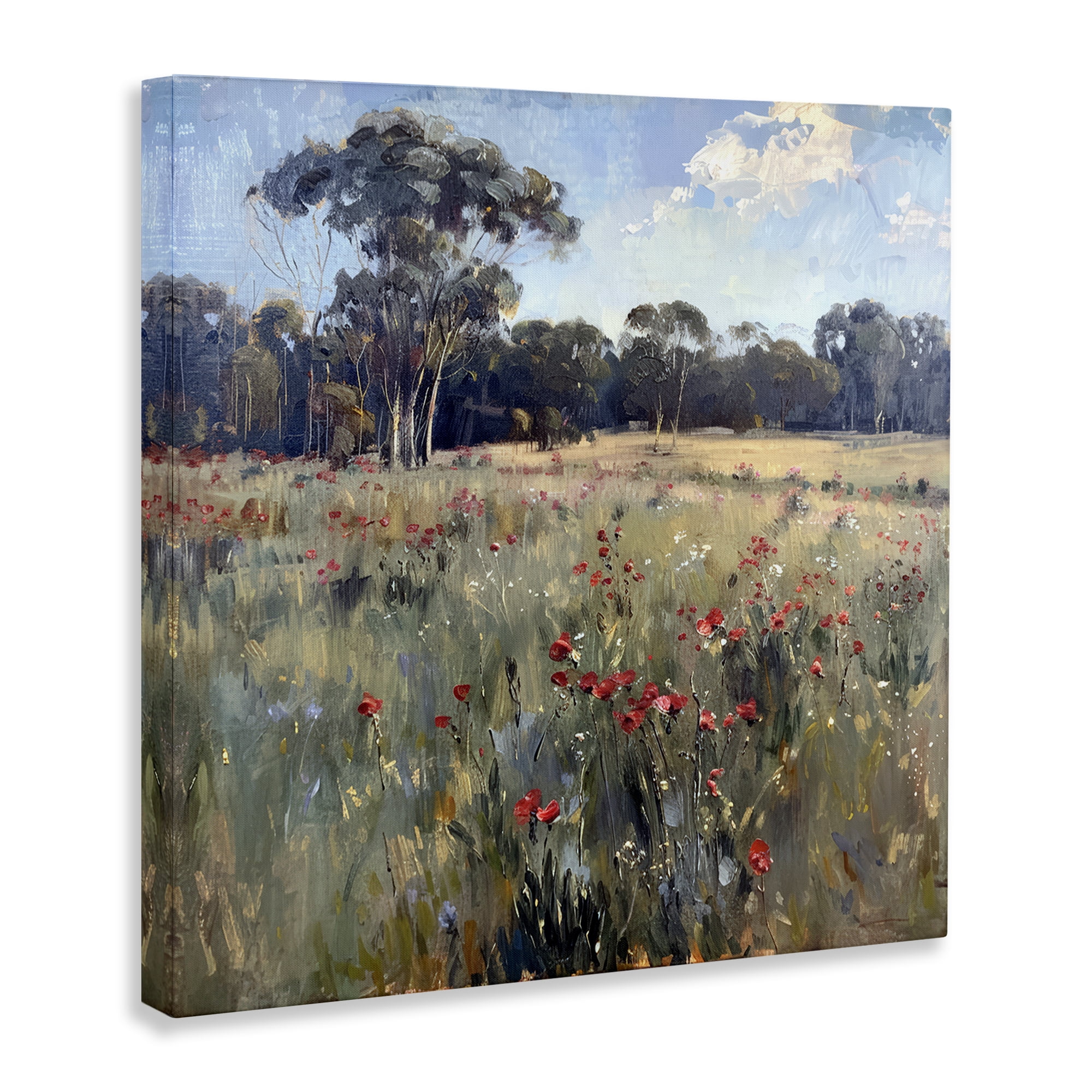 Stupell Industries Poppies in Vast Field Landscape & Nature Painting Wrapped Canvas Art Print Wall Art, 24 x 24