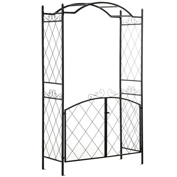 Canddidliike 85" Garden Arch Arbor, Metal Arch Trellis with Gate, Garden Archway for Outdoor as Garden, Black