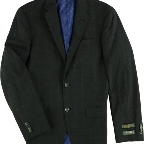 Ben Sherman Mens Windowpane Two Button Blazer Jacket, Grey, 40 Short
