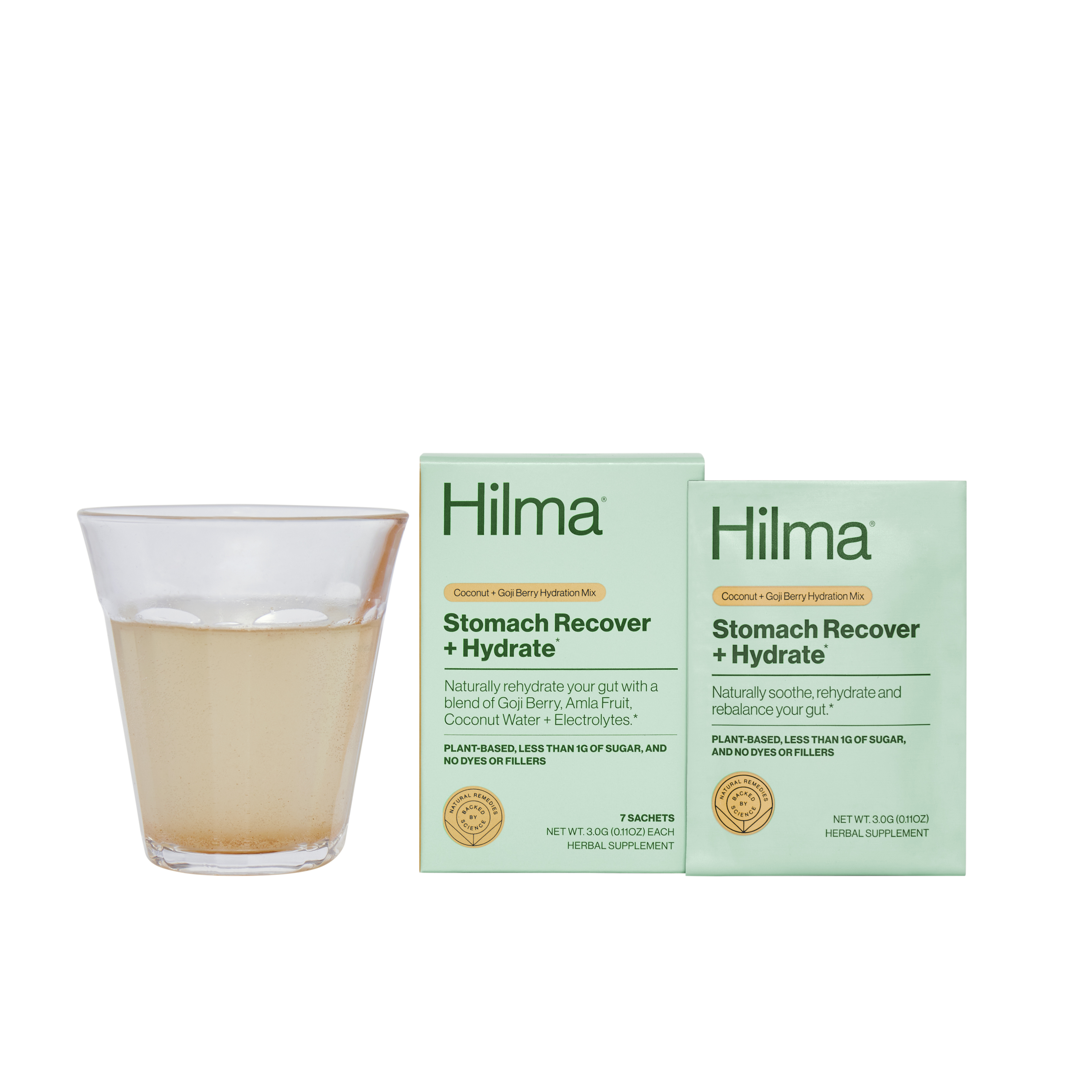 Hilma Stomach Recover and Hydrate Herbal Supplement Vegan Sachets, Natural Hydration Drink Mix, Doctor Formulated, 7 Count