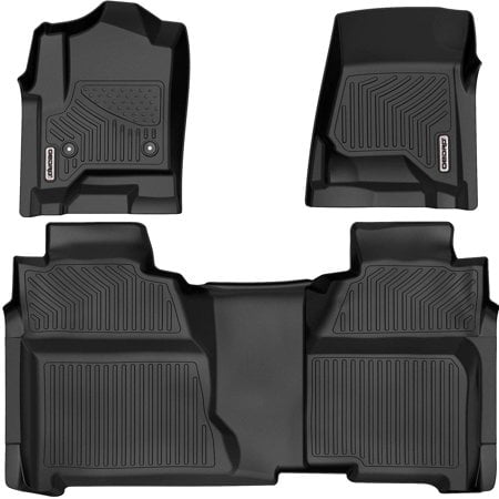 Oedro Tapis de Sol Adaptés aux Chevy Silverado/Gmc Sierra 1500 Crew Cab 2014-2018, Silverado/Sierra 2500 Hd/3500 Hd Crew Cab 2015-2019, Ensemble de Doublure de Plancher 2 Rangées Toutes Saisons en Tpe Noir (Siège avant et 2e)