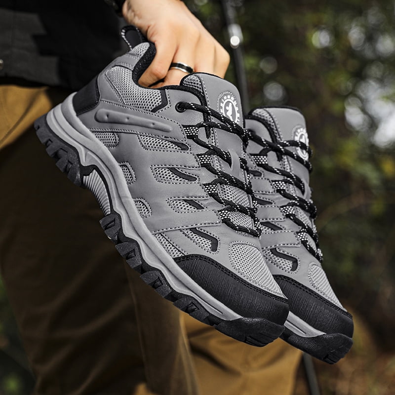 Men's Suede & Mesh Hiking Shoes, Breathable Outdoor Trail Sneakers, Non-Slip Rubber Outsole, Shock Absorption Comfortable Footwear for Trekking, Camping, and Daily Outdoor Activities