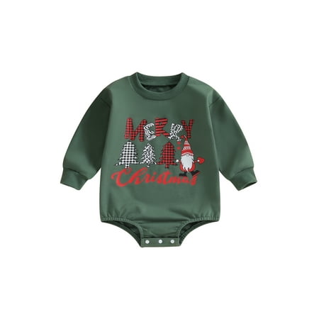 

Qtinghua Newborn Baby Girl Boy Christmas Long Sleeve Romper Letter Print Bodysuit Jumpsuits Fall Winter Clothes Green 6-12 Months