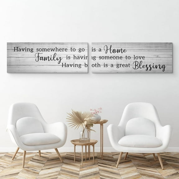 IDEA4WALL 2 Panels Canvas Wall Art Set Family and Home Inspirational Quote Prints Blessing Rustic Illustrations Wall Decor Vintage Farmhouse Poster For Room Decor - 32"x12"x2