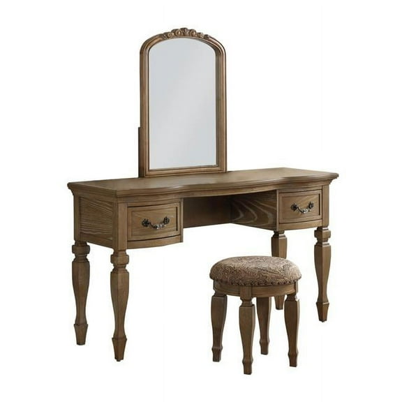 Poundex F4145 Cailyn 2 Piece Adult Contemporary Romantic Flip Up Mirror Table Set Silver