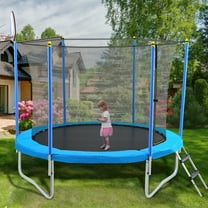 8FT Trampoline with Basketball Hoop and Net Enclosure, Outdoor Jumping Bed for Kids, Teens & Adults, Round Fitness Trampoline with Mat Spring Pads Steady-Ladder, for Outdoor Yard School Family, K920