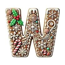 Wadada Gingerbread Alphabet Ornaments for Christmas Tree 26 Initial Candy Cane Letter W Pendant with Berries Pattern Mini Monogram Hanging Decorations for Party Gifts DIY Decor