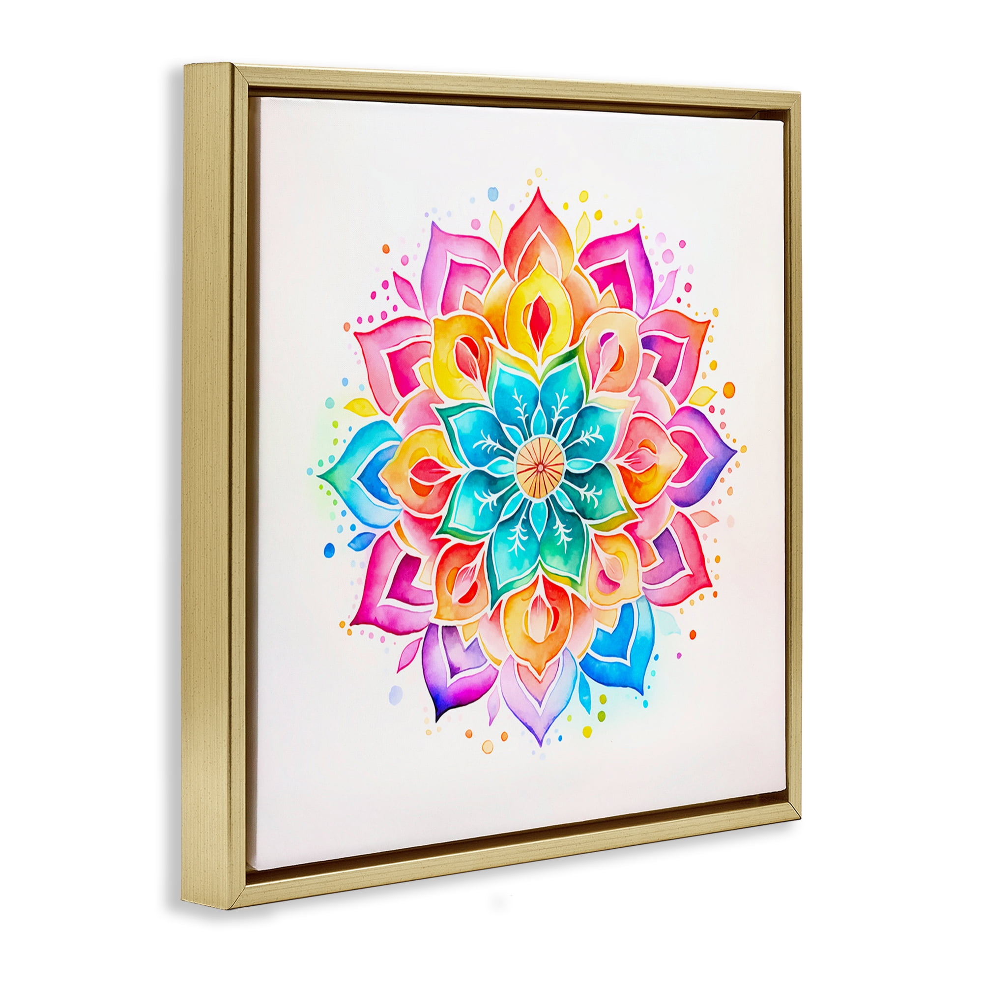 Stupell Industries Bright Rainbow Mandala Abstract Painting Gold Floater Framed Canvas Art Print Wall Art, 18 x 18