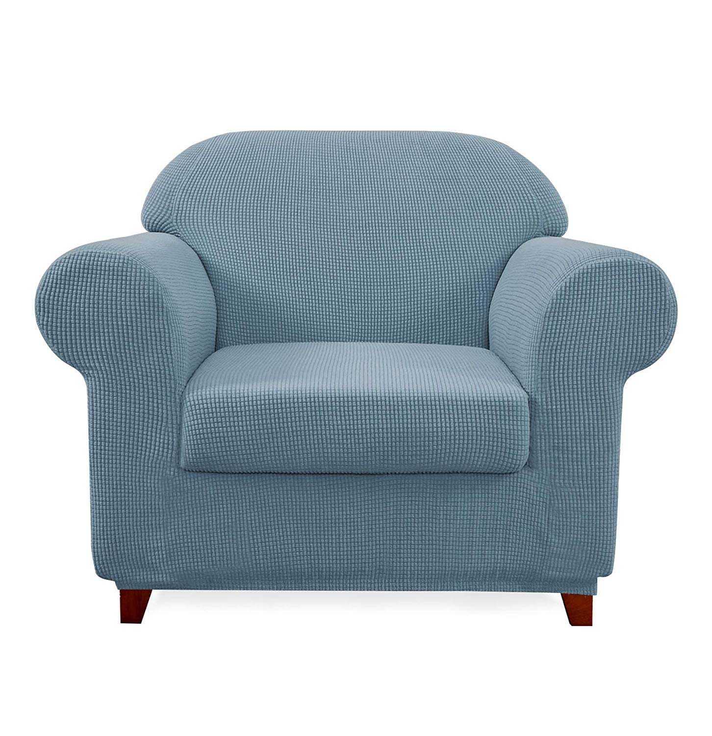 Subrtex Stretch 2Piece Textured Plaid Armchair Slipcover, Steel Blue