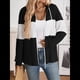 thumbnail image 4 of Chaqueta de Rayas con Bloques de Color para Mujer, con Cremallera, Larga, Punto Acanalado, Sudadera con Cordón Ajustable. Negro L, 4 of 9